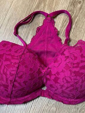 Victoria’s Secret PINK Lace Push-Up Bra 34D | Fuchsia | Racerback Crisscross